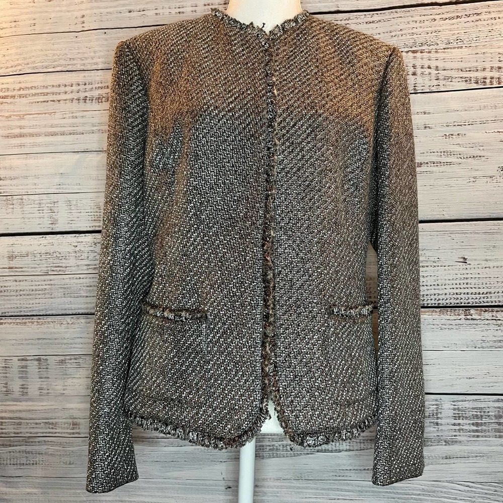Jones New York Collection Silver/White/Black Lined Tweed Career Blazer Size 8